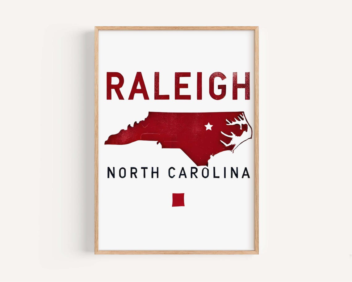 Raleigh North Carolina Red State Silhouette Modern Travel Poster