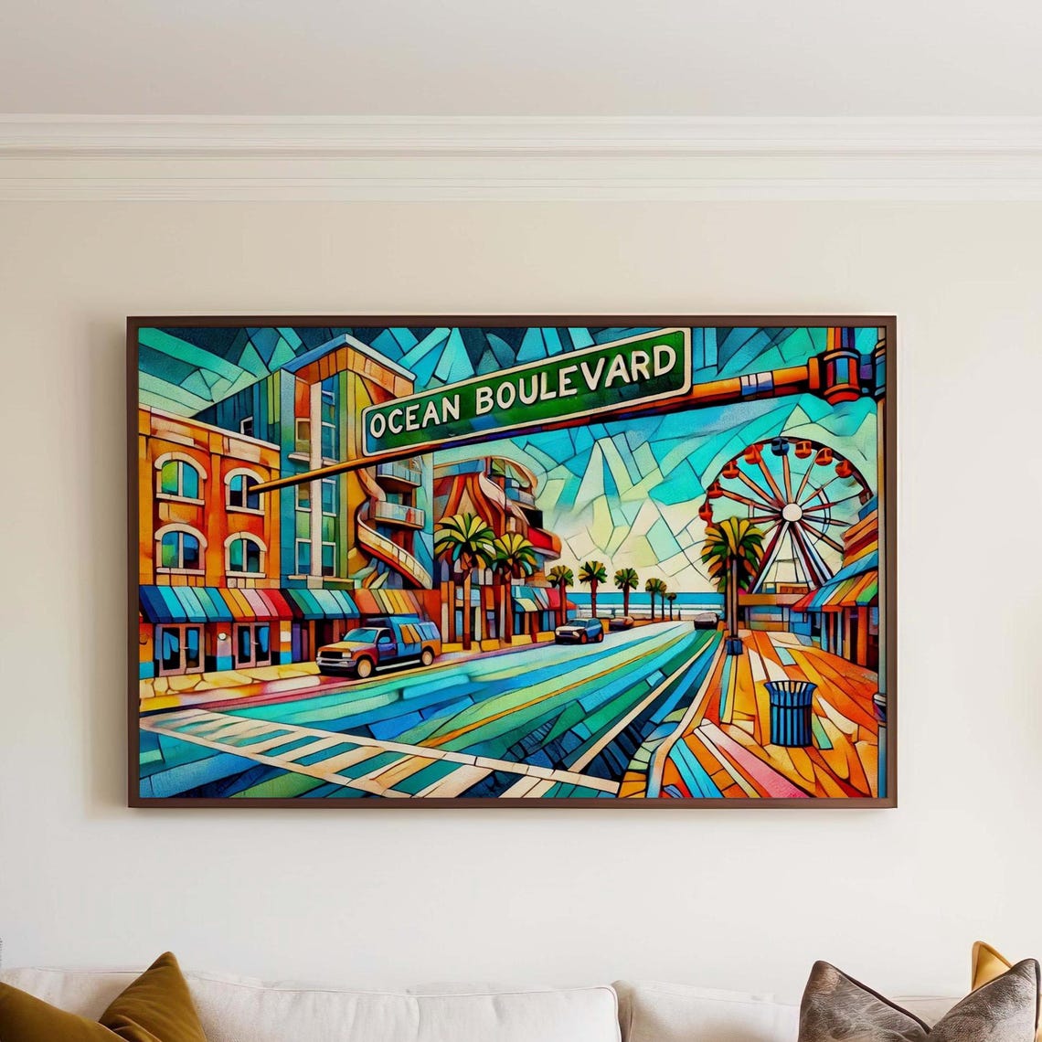 Ocean Boulevard Myrtle Beach Ferris Wheel Colorful Street Poster