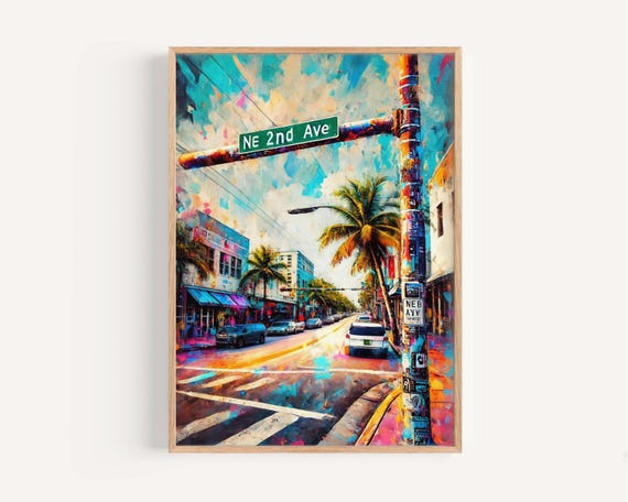Ne 2nd Avenue Miami Art Print Vibrant Travel Poster