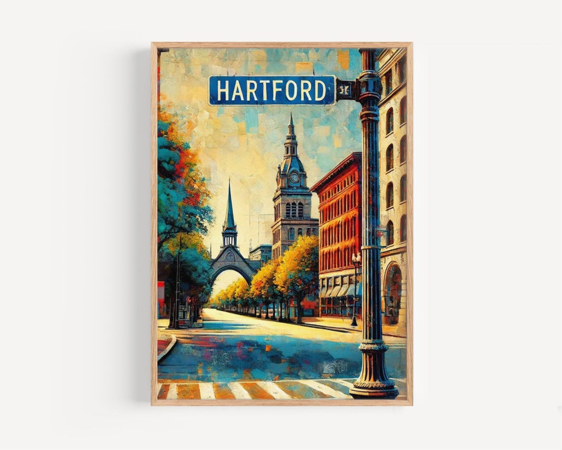 Hartford Connecticut Street Art Poster Memorial Arch Autumn Day