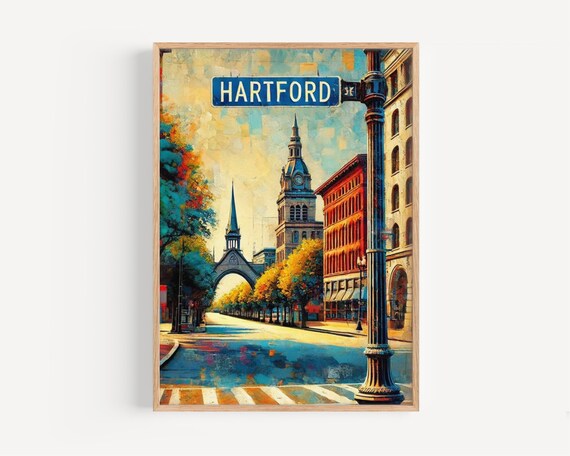 Hartford Connecticut Street Art Poster Memorial Arch Autumn Day