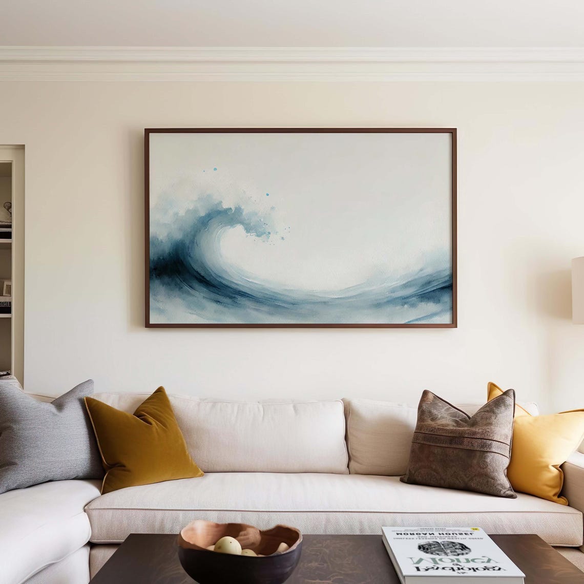 Splashing Ocean Wave Watercolor Light Blue Coastal Wall Art Decor