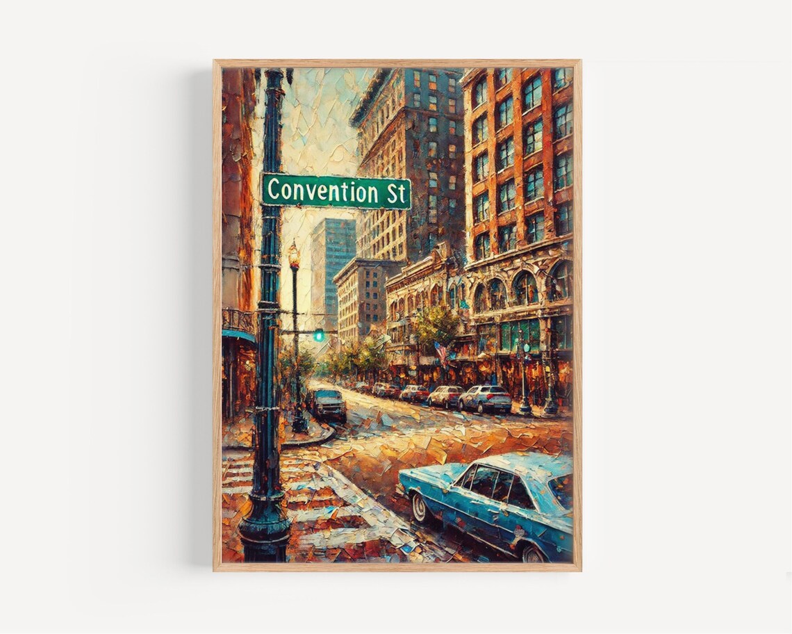 Baton Rouge Convention St, Louisiana Travel Poster