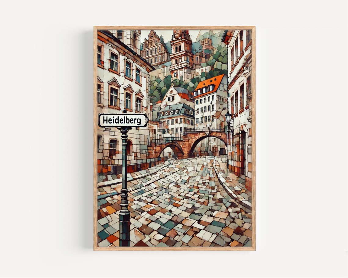 Heidelberg Vintage Travel Poster, Germany Cityscape