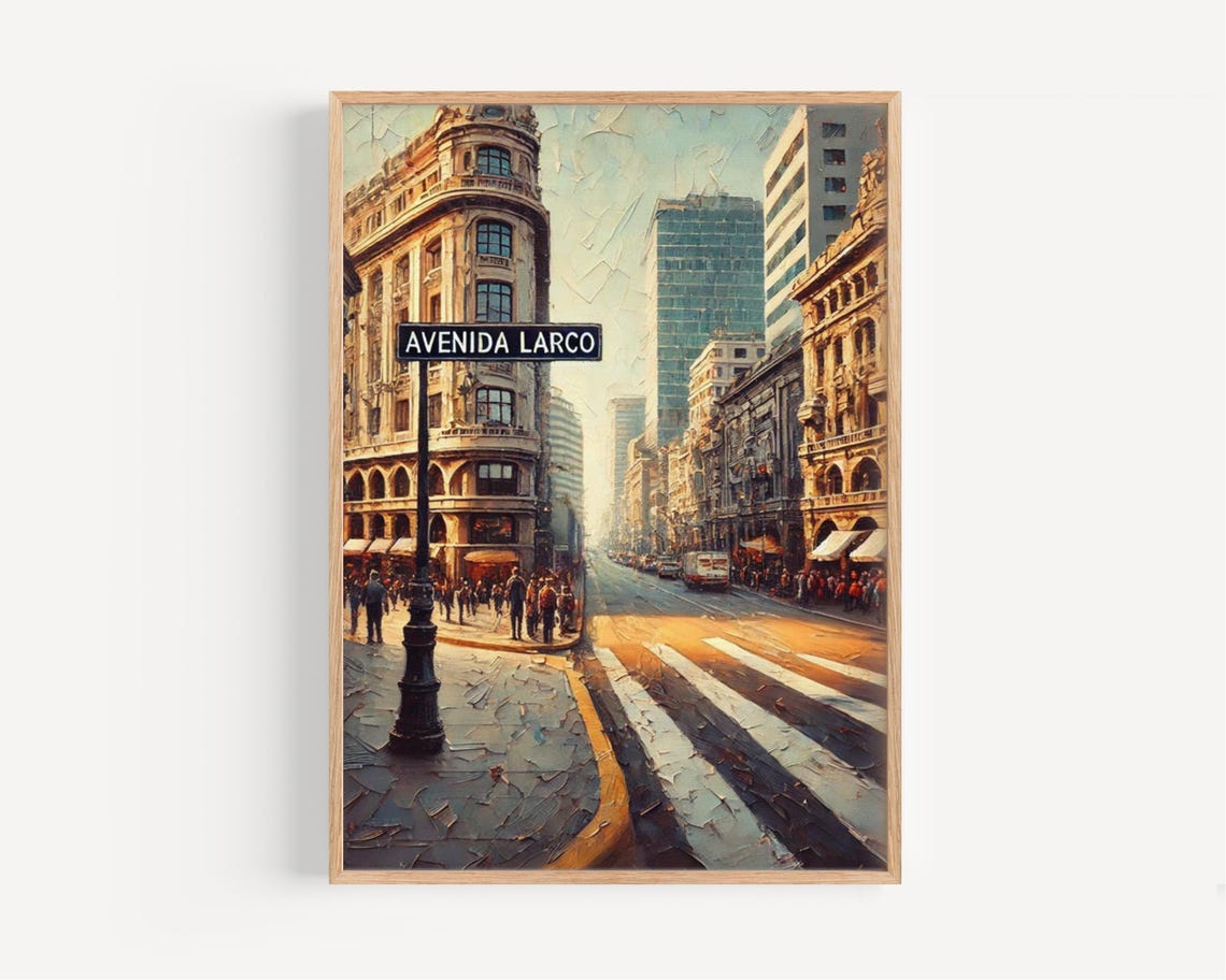 Lima Peru Avenida Larco Bustling Avenue Painterly Travel Poster