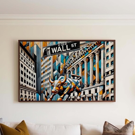Wall Street Bull Cubist Manhattan Financial District City Poster