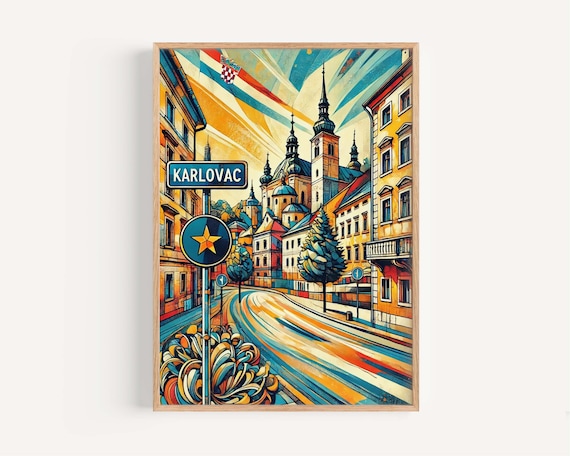 Karlovac Croatia Church Spires Watercolor Street Scene Poster