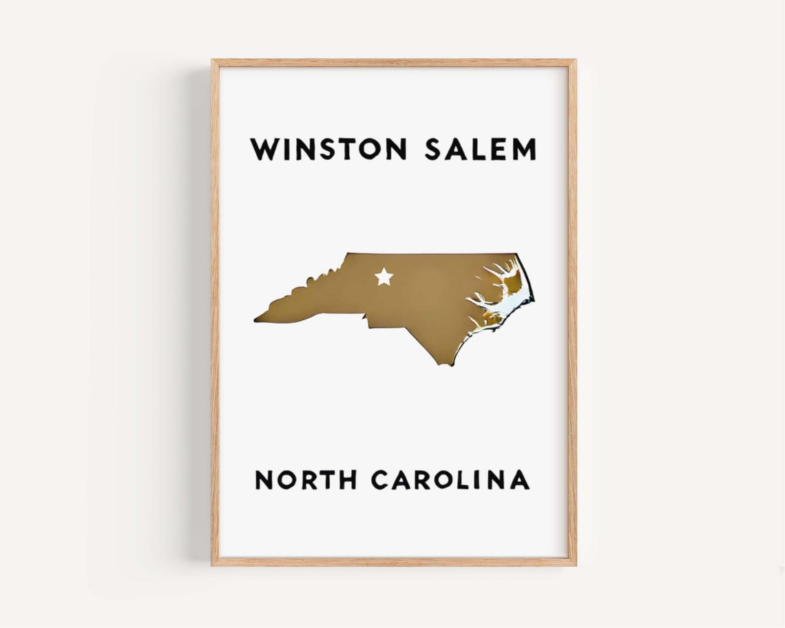 Winston Salem North Carolina Gold State Map College Wall Art