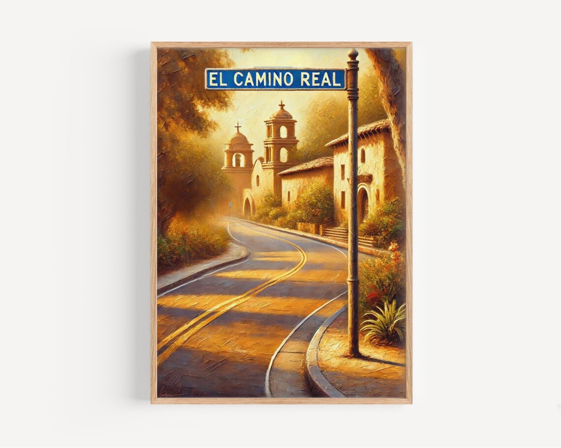 El Camino Real California Mission Street Golden Sunset Art Poster