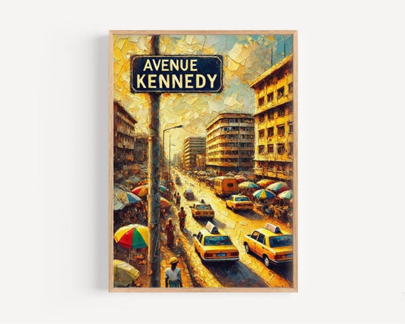 Yaound Cameroon Street Sign Print Avenue Kennedy Travel Poster
