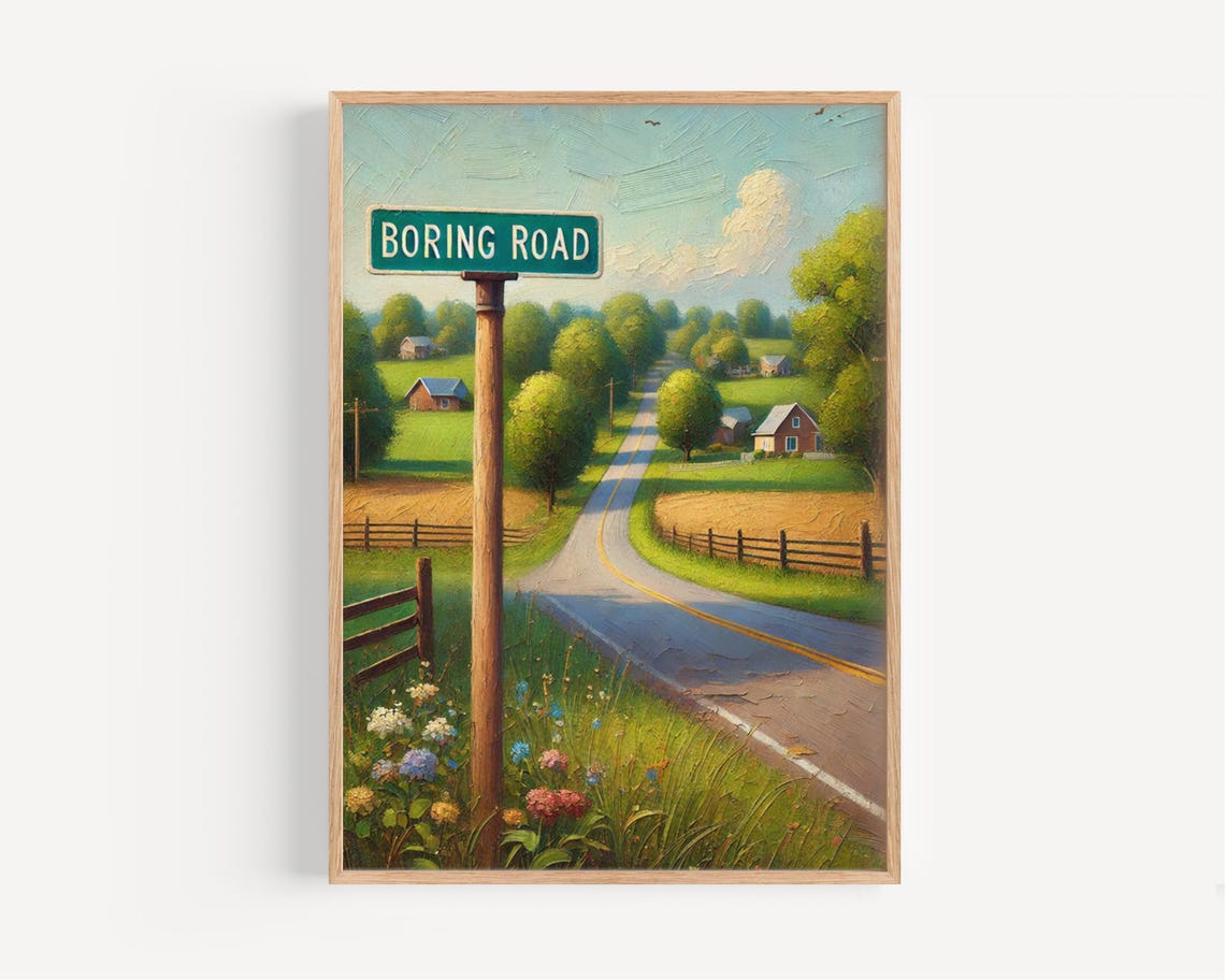 Boring Road Sign Country Lane Impasto Oil Painting Style Poster