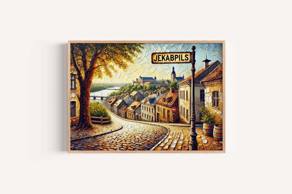 Jekabpils Cobblestone Old Town Mosaic Latvia Street Scene Poster