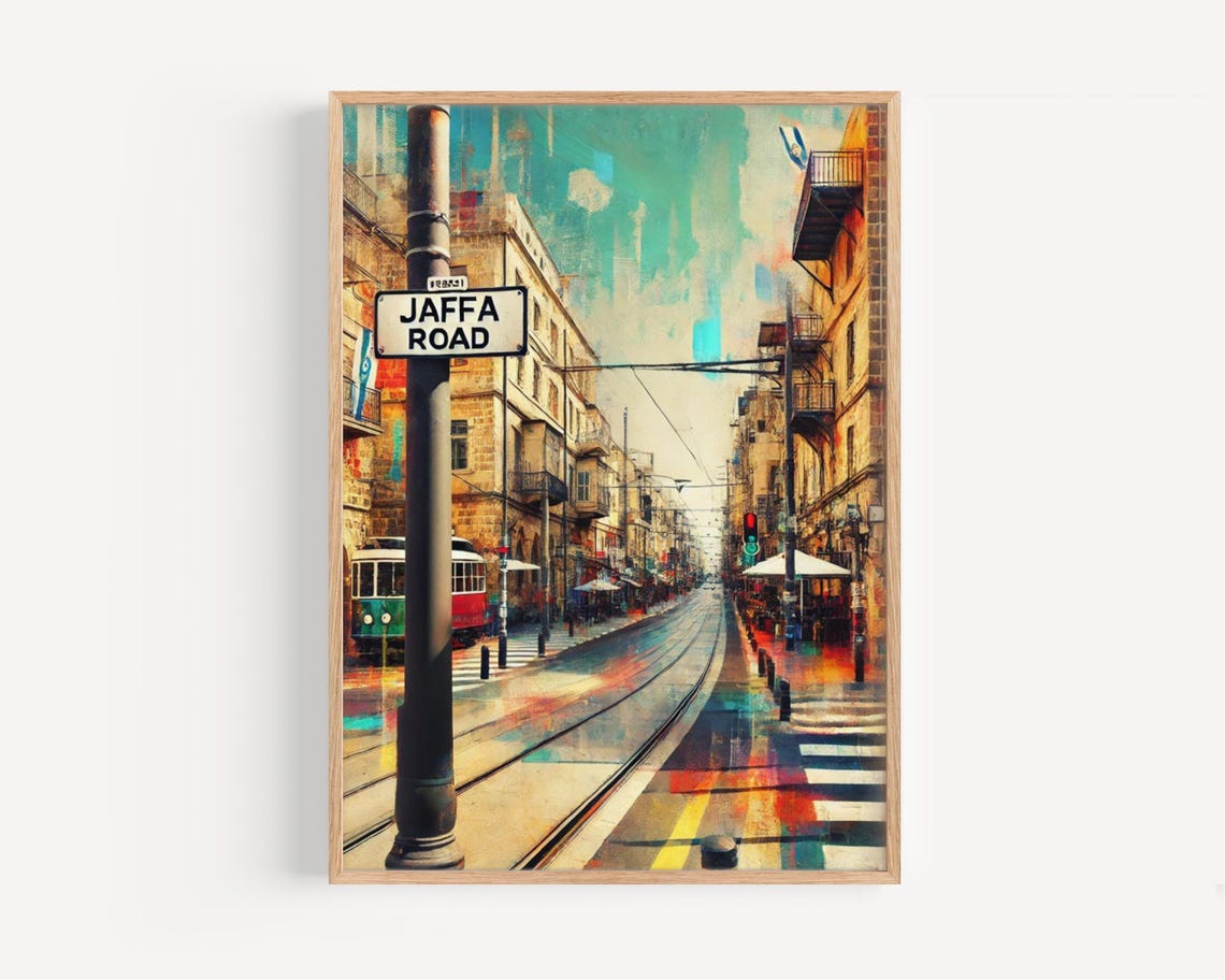 Jaffa Road Jerusalem Tram Vintage Street Scene Travel Poster