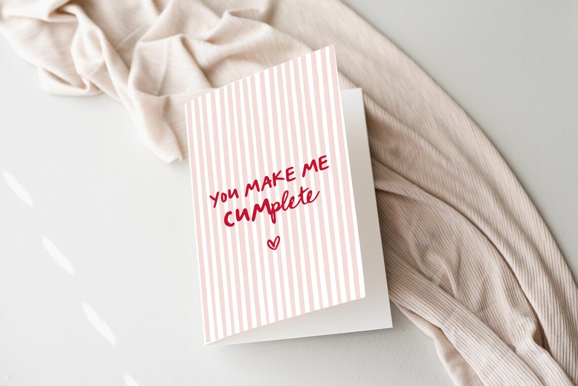 You Make Me Complete Funny Love Card Pink Stripes Heart Poster - Image 4