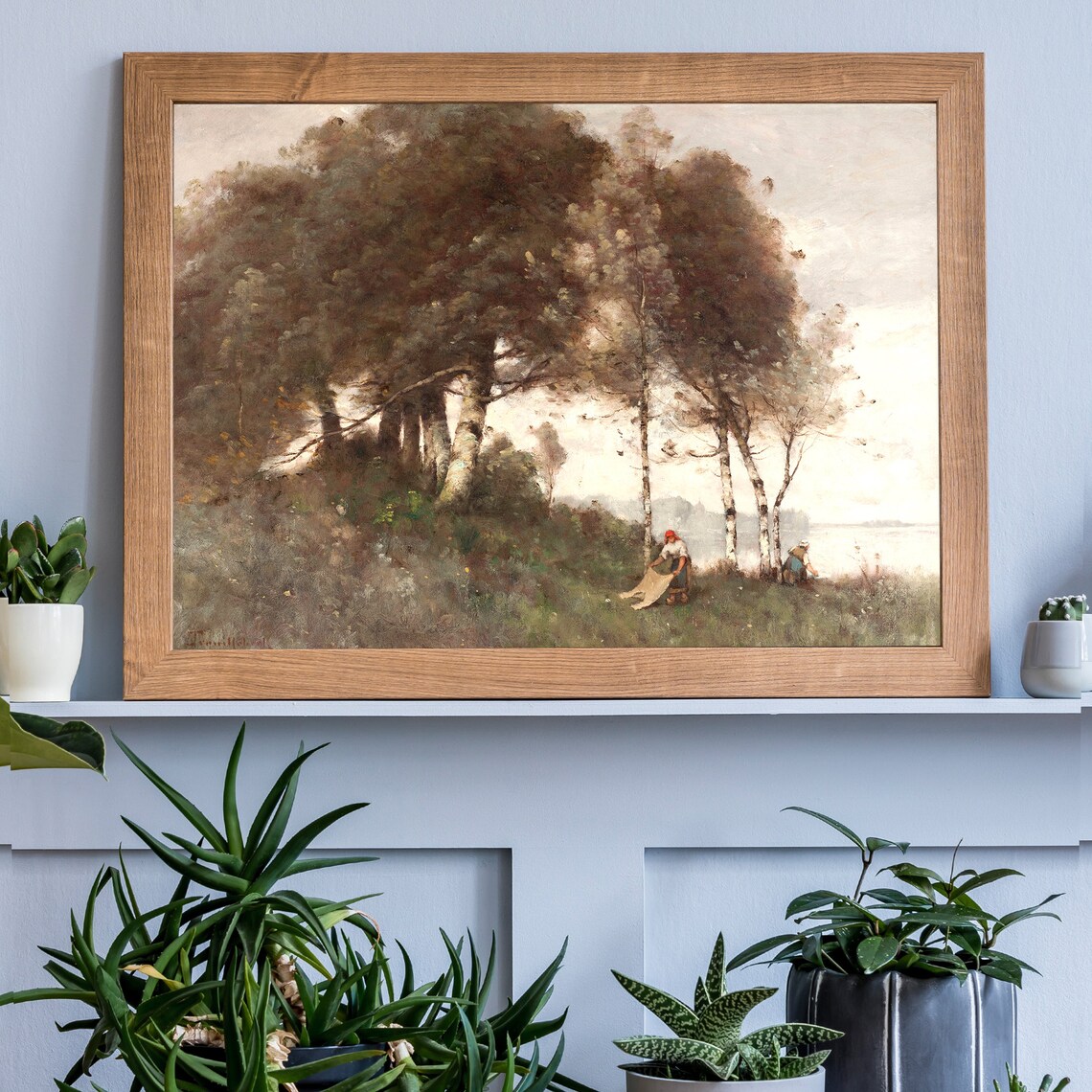 Vintage Oil Painting Birch Grove Washerwomen Bright Water Art Poster - Image 2