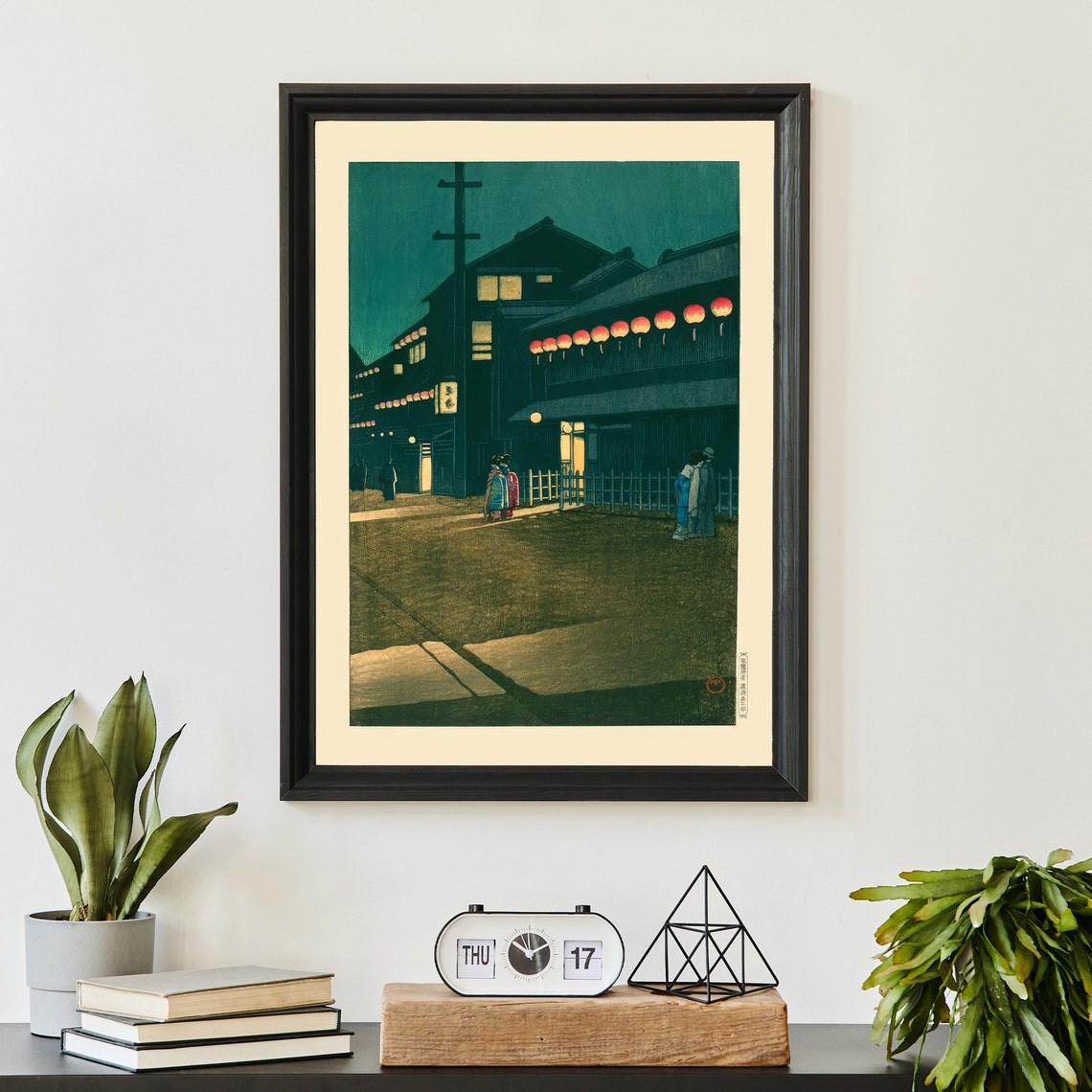 Japanese Night Street Red Lanterns Kimono Woodblock Style Poster - Image 3