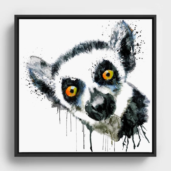 Watercolor Lemur Portrait Wildlife Animal Decor Jungle Illustration