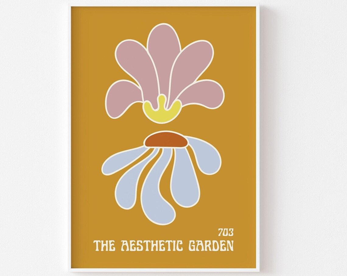 703 The Aesthetic Garden Mustard Gold Retro Bloom Botanical Poster