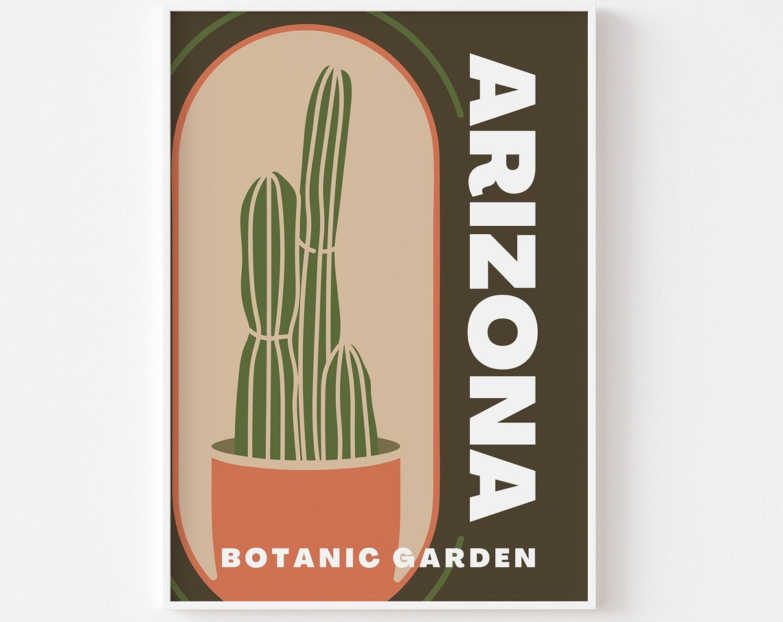 Arizona Botanic Garden Retro Cactus Pot Terracotta Art Poster