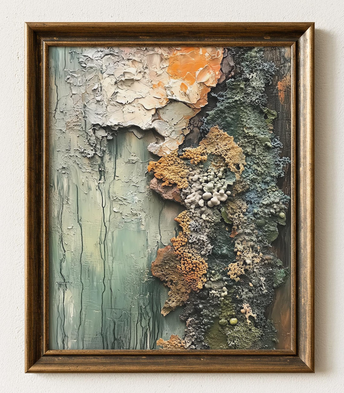 Textured Abstract Painting Poster Sage Green Cream Orange Impasto Decor