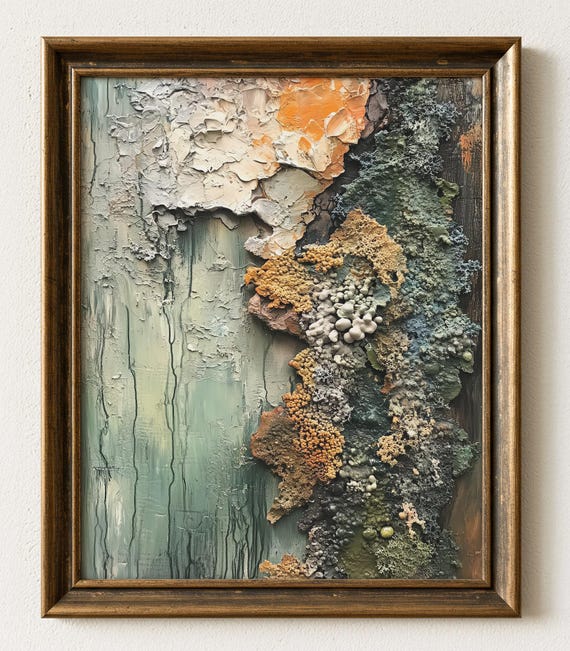 Earthy Abstract Art Print Natural Textures Green Brown Orange 930