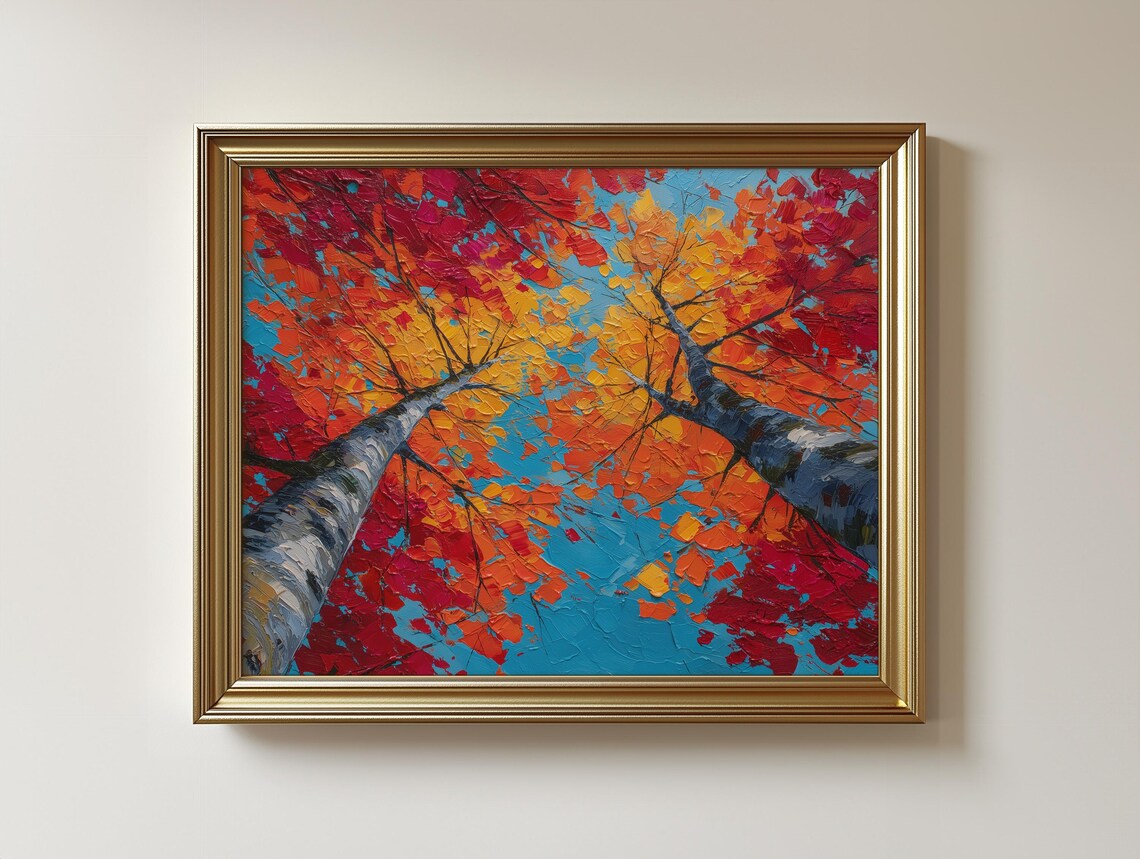 Autumn Trees Canopy Print Vibrant Fall Colors Rustic Nature Decor 521