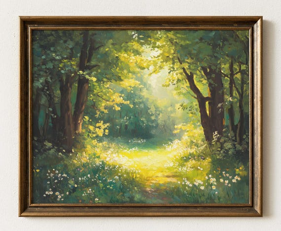Spring Forest Clearing Art Print Sunlight Landscape 992