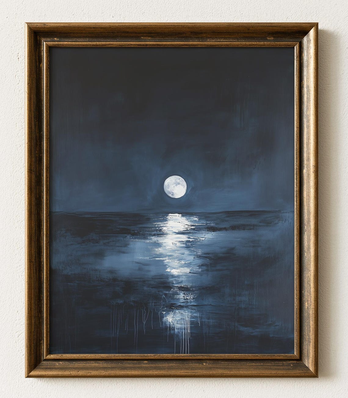 Full Moon Over Dark Ocean Night Seascape Moody Minimalist Art Poster