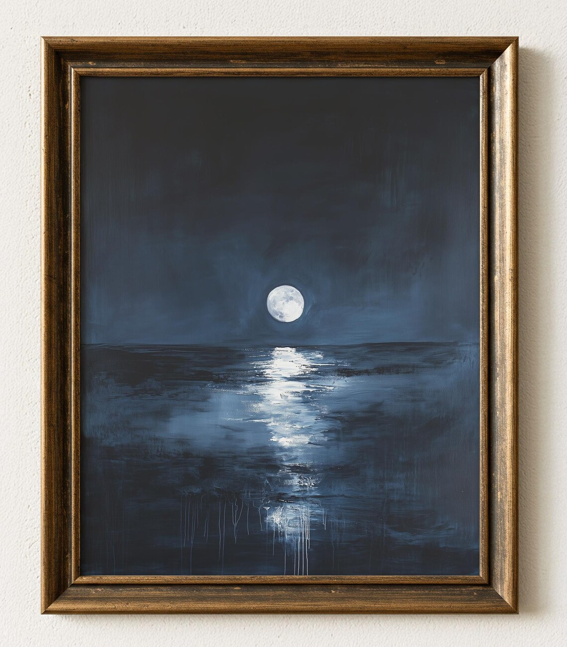 Navy Full Moon Seascape Art Print Serene Ocean Reflections 945