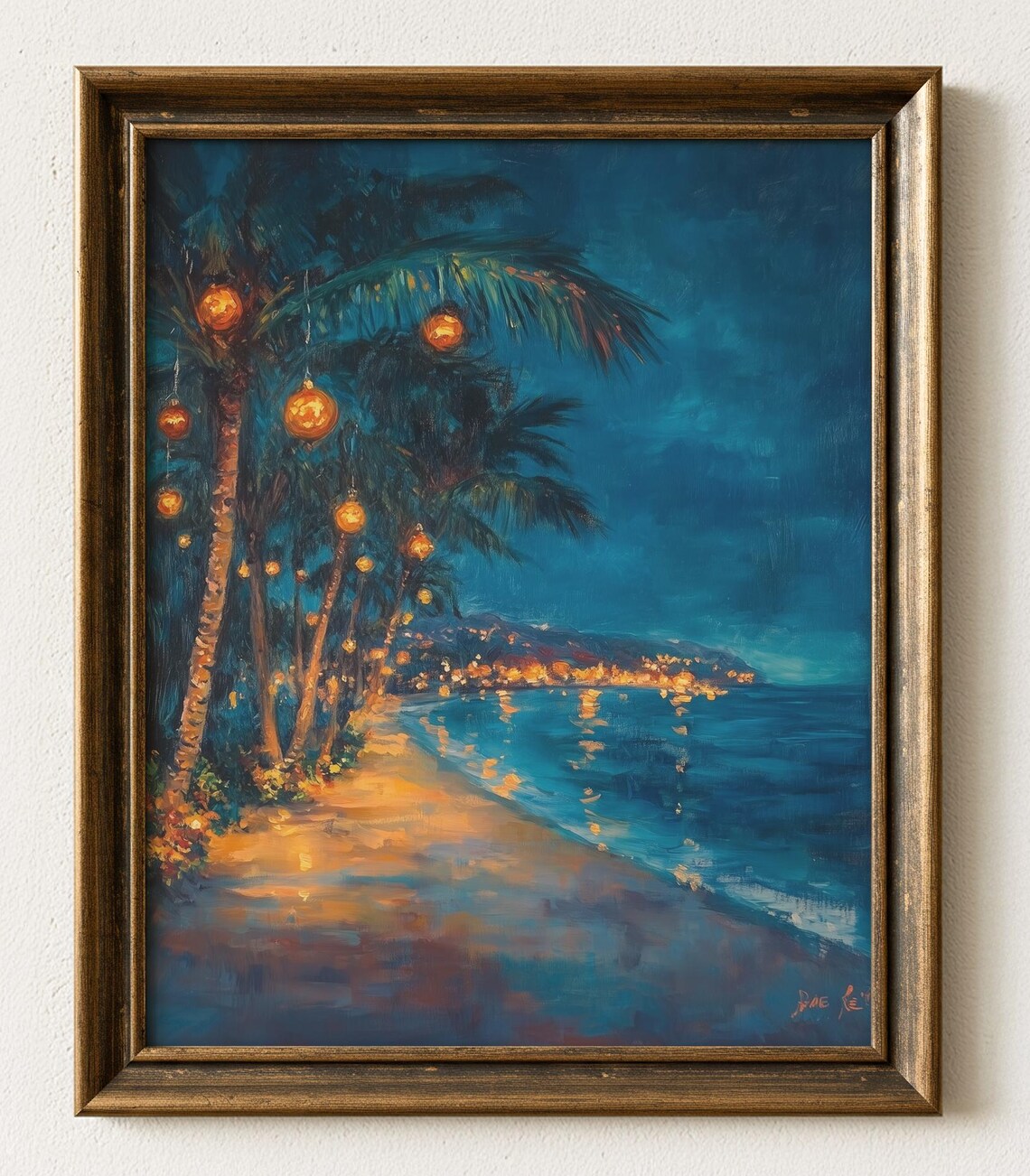 Coastal Christmas Scene Art Print, Winter Holiday Decor