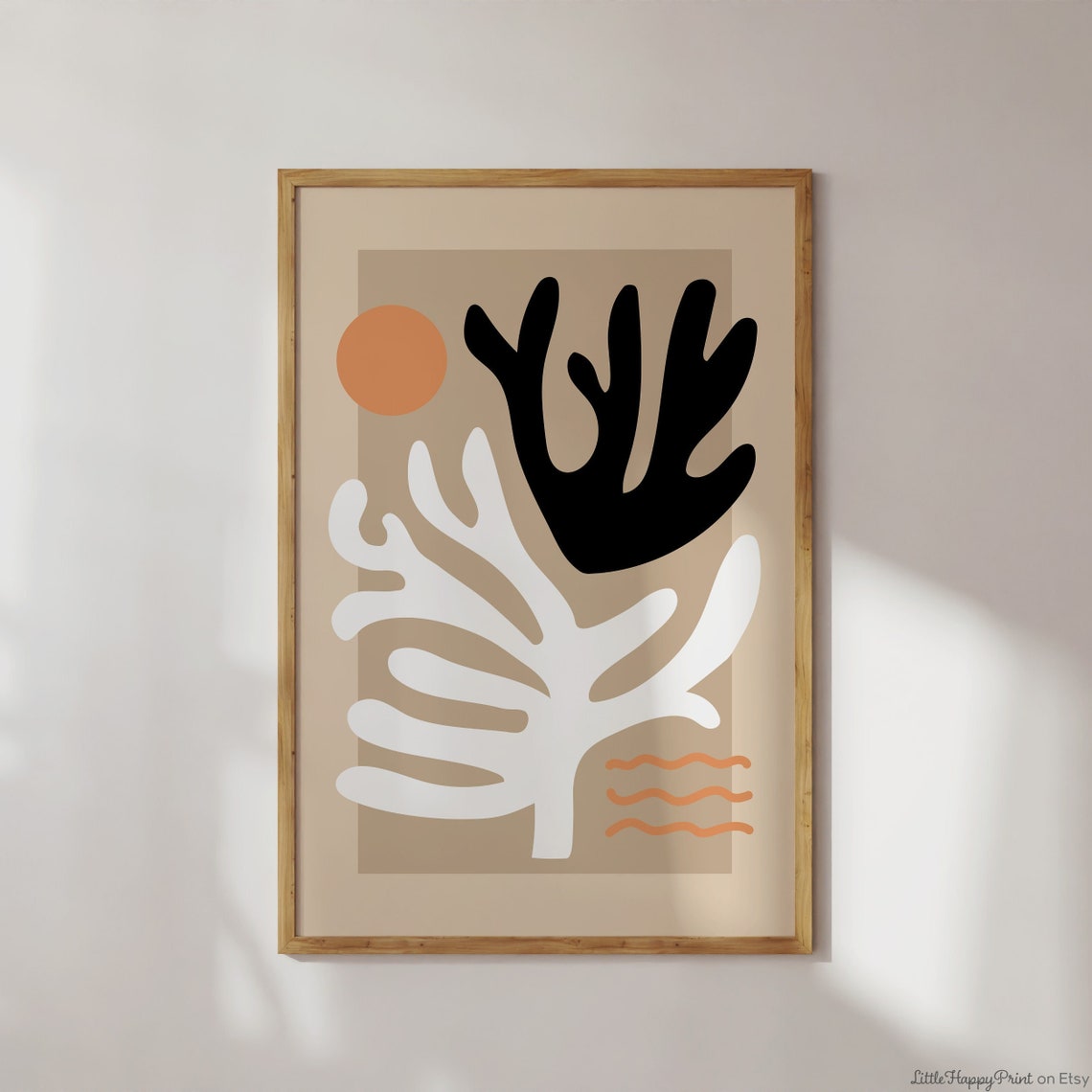 Abstract Coral Sun Waves Beige Midcentury Minimalist Art Poster
