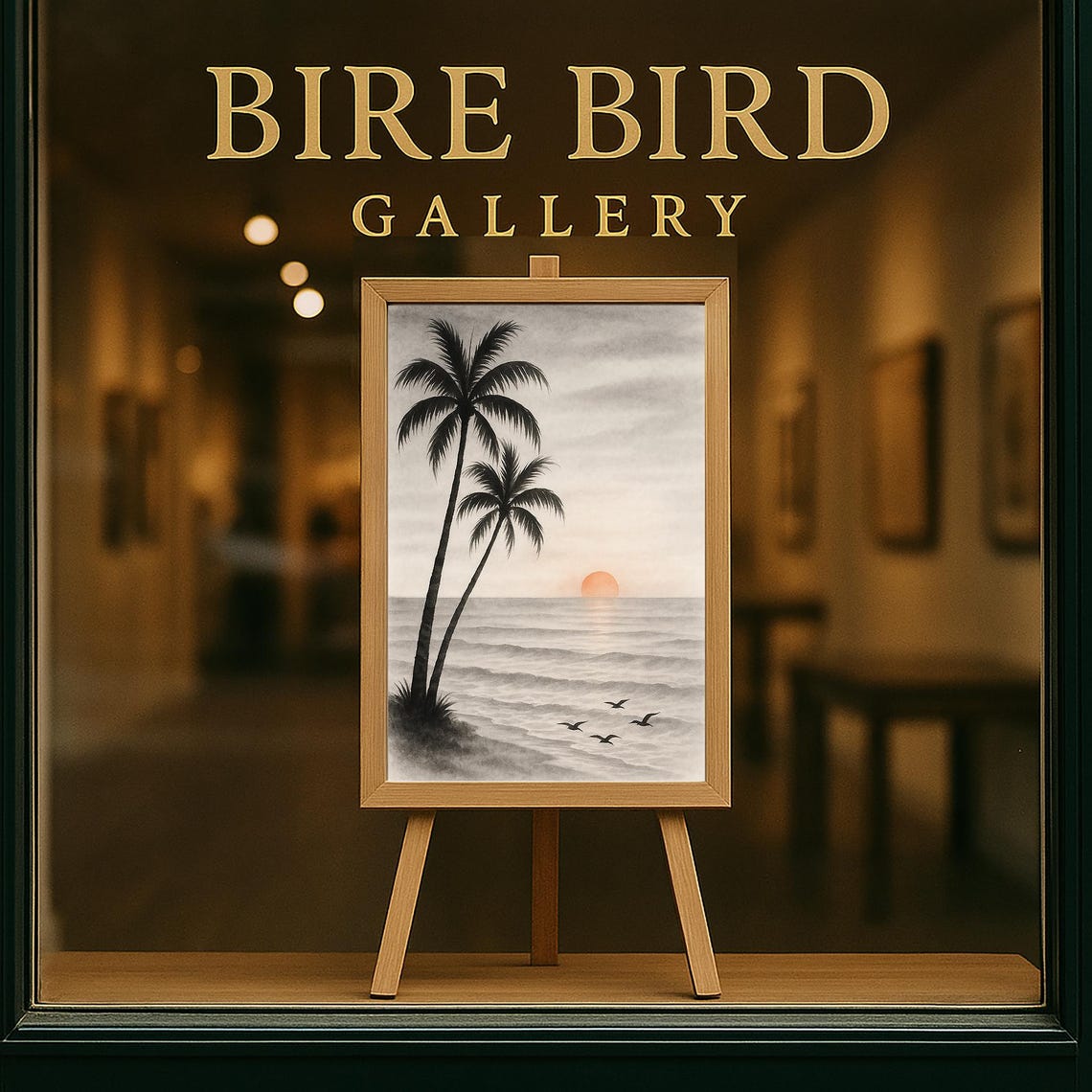 Black Ink Palm Trees Ocean Sunset Minimalist Zen Scene Poster - Image 6