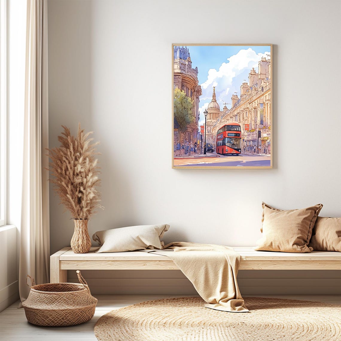 London Red Bus Watercolor Street Scene Iconic City View Poster - Image 3