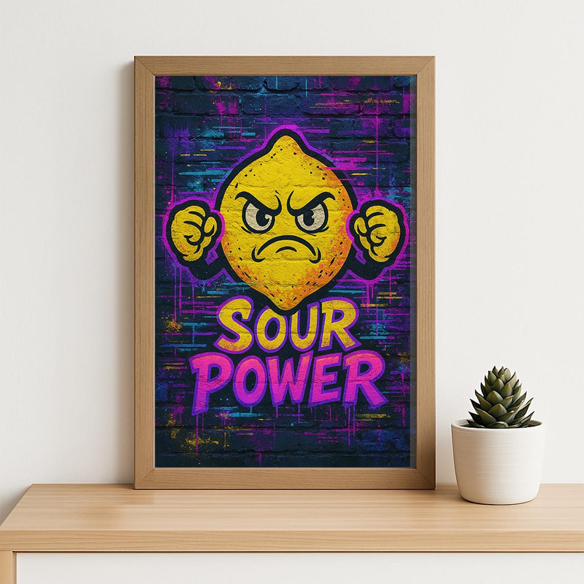 Sour Power Graffiti Wall Art Angry Lemon Street Style Poster Urban Neon Funny Bold Fruit Artwork
