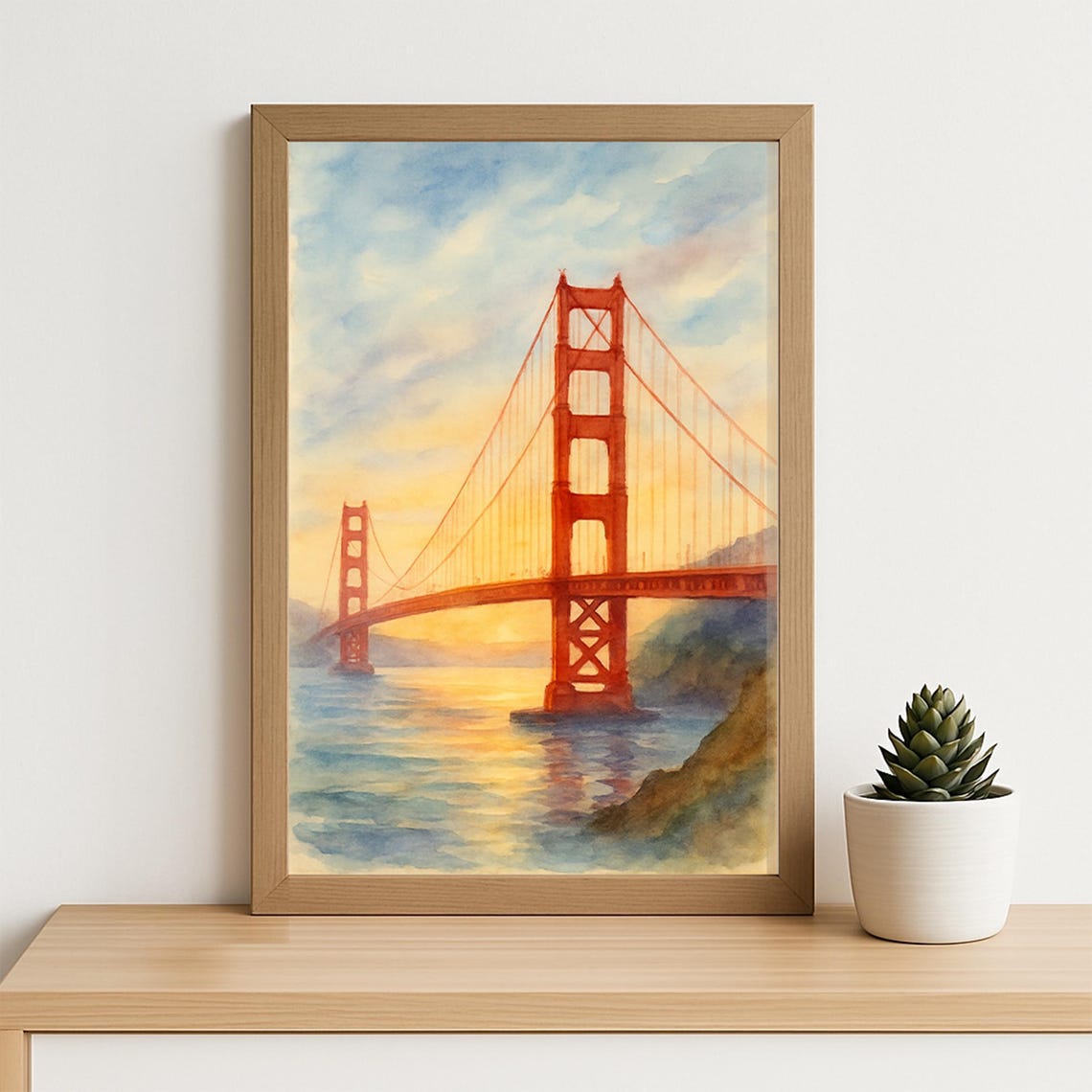 Golden Gate Bridge Watercolor Sunset San Francisco Bay Poster