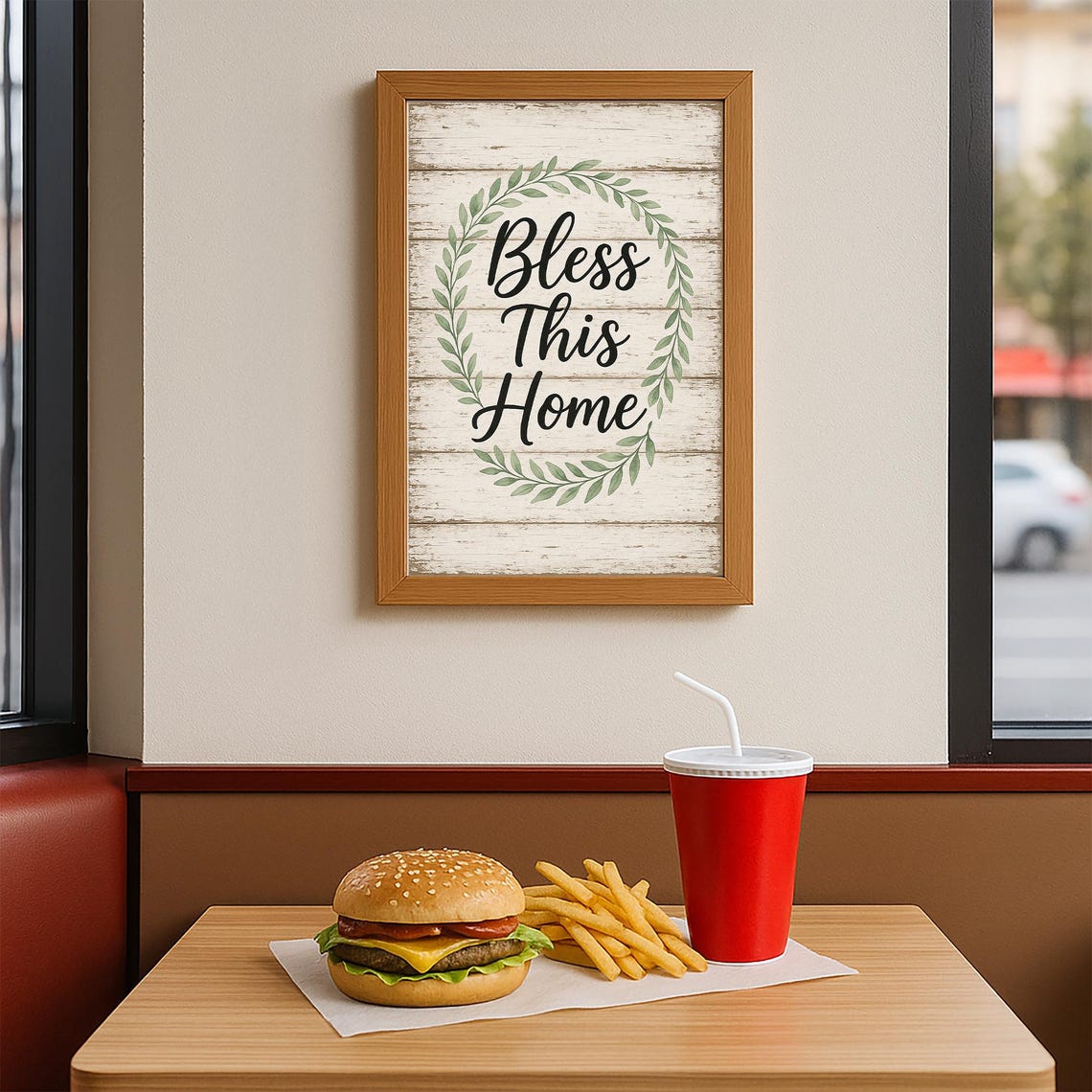 Bless This Home Rustic Farmhouse Quote Sign With Greenery Poster - Image 3