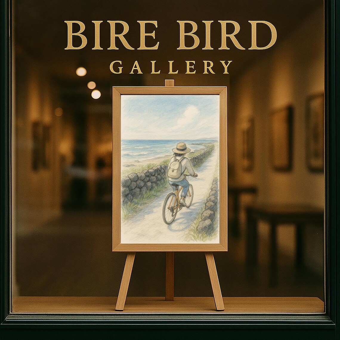 Woman Cycling Coastal Road Ocean View Drawing Travel Art Poster - Image 6