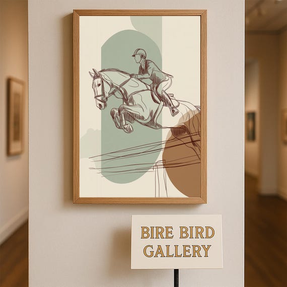 Equestrian Horse Jumping Line Art Print, Minimalist Modern