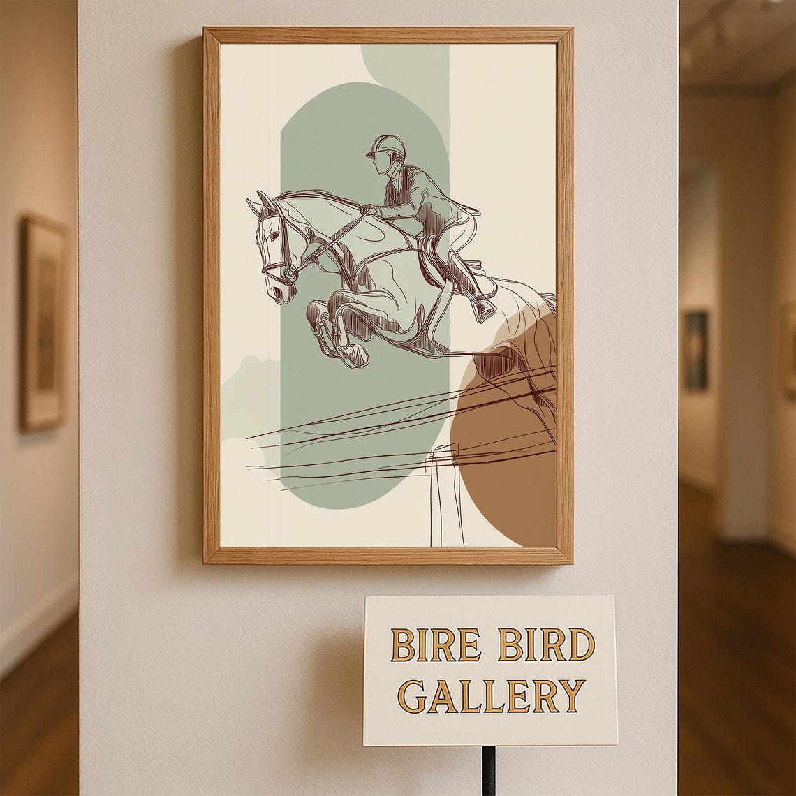 Equestrian Horse Jumping Line Art Print, Minimalist Modern