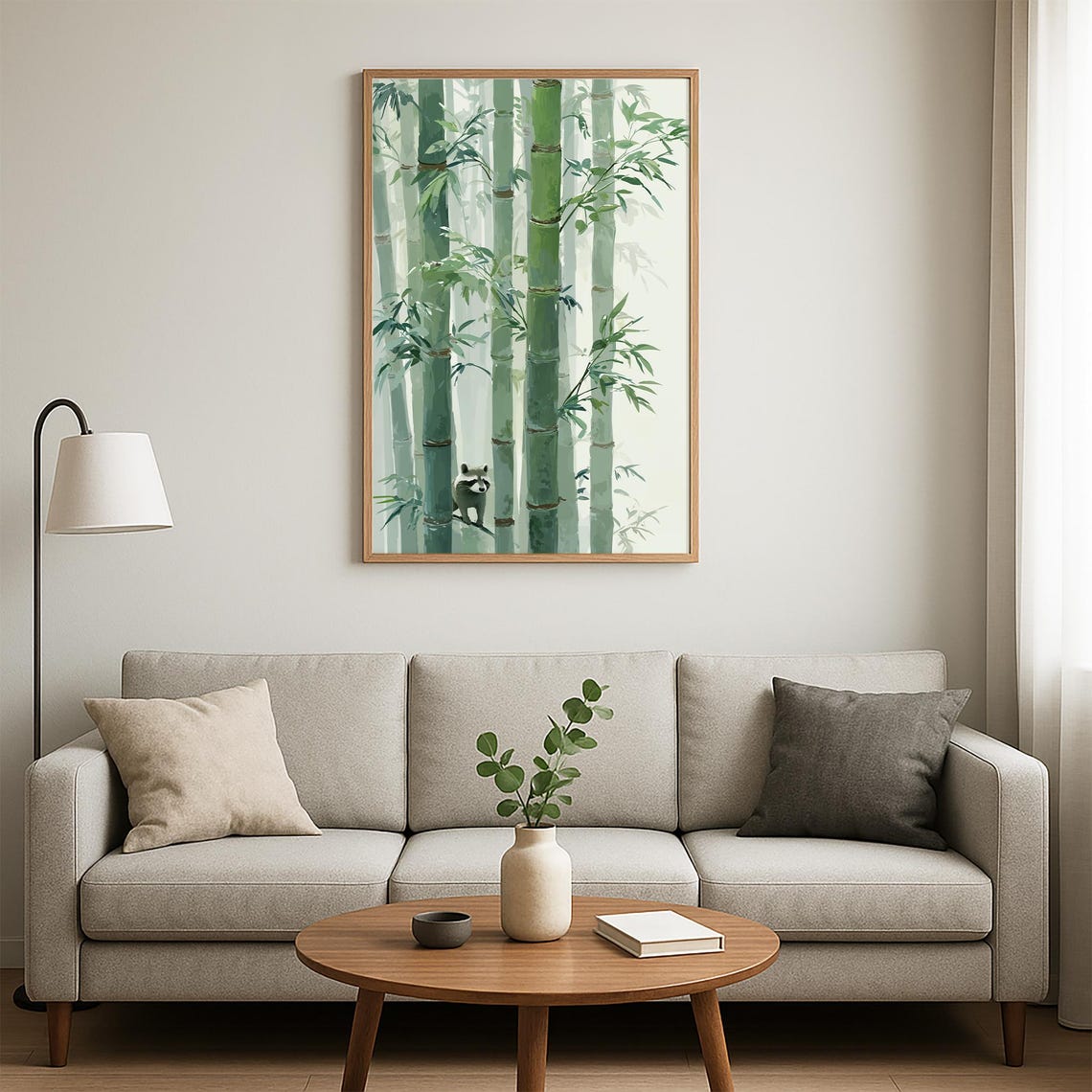 Raccoon Bamboo Forest Ink Wash Japanese Style Nature Art Poster - Image 5