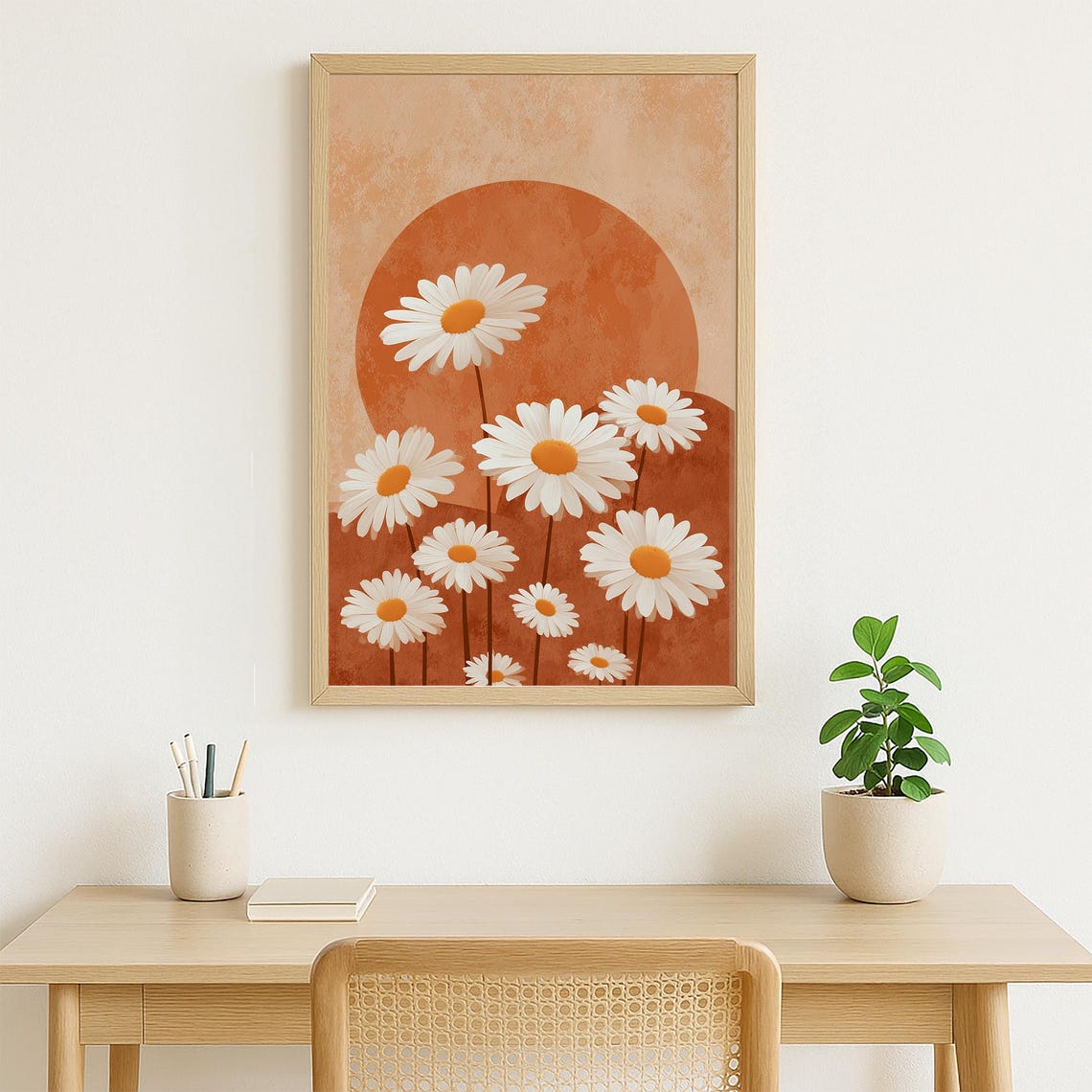 Retro Daisy Bloom Mid Century Modern Terracotta Floral Poster - Image 4