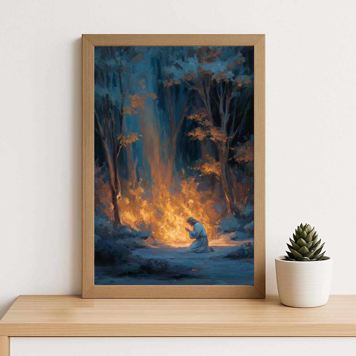 Moses and the Burning Bush Biblical Oil Painting Christian Wall Art