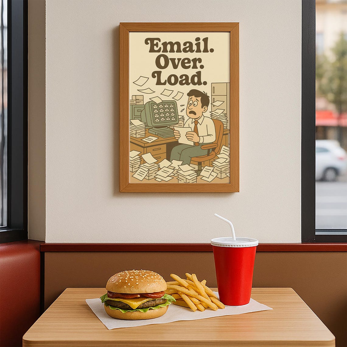 Funny Retro Office Poster Email Over Load Hilarious Chaos Art Print 70s Style Desk Decor - Image 4