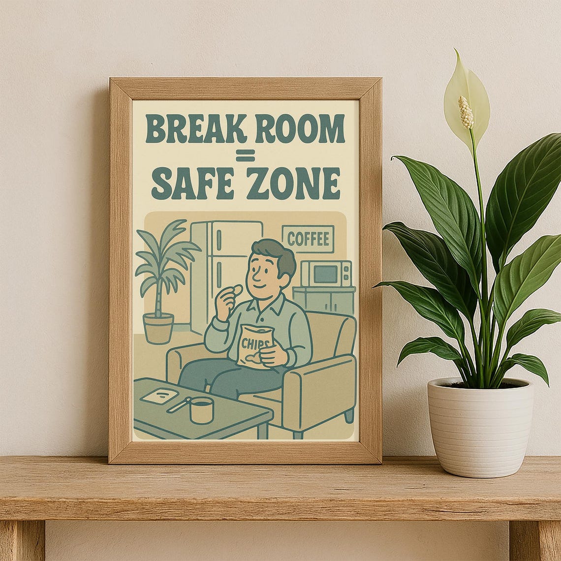 Retro Office Poster Break Room Safe Zone Funny Art Print 70s Style Decor - Image 3