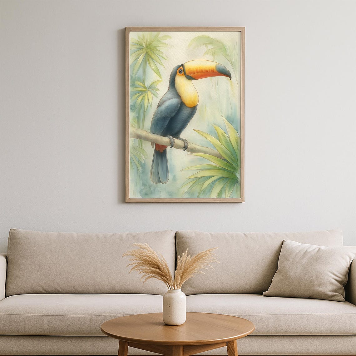 Tropical Toucan Watercolor Jungle Bird Perched Branch Poster - Image 2
