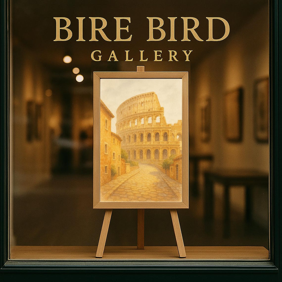 Rome Colosseum Watercolor Golden Cobblestone Street Italy Poster - Image 5