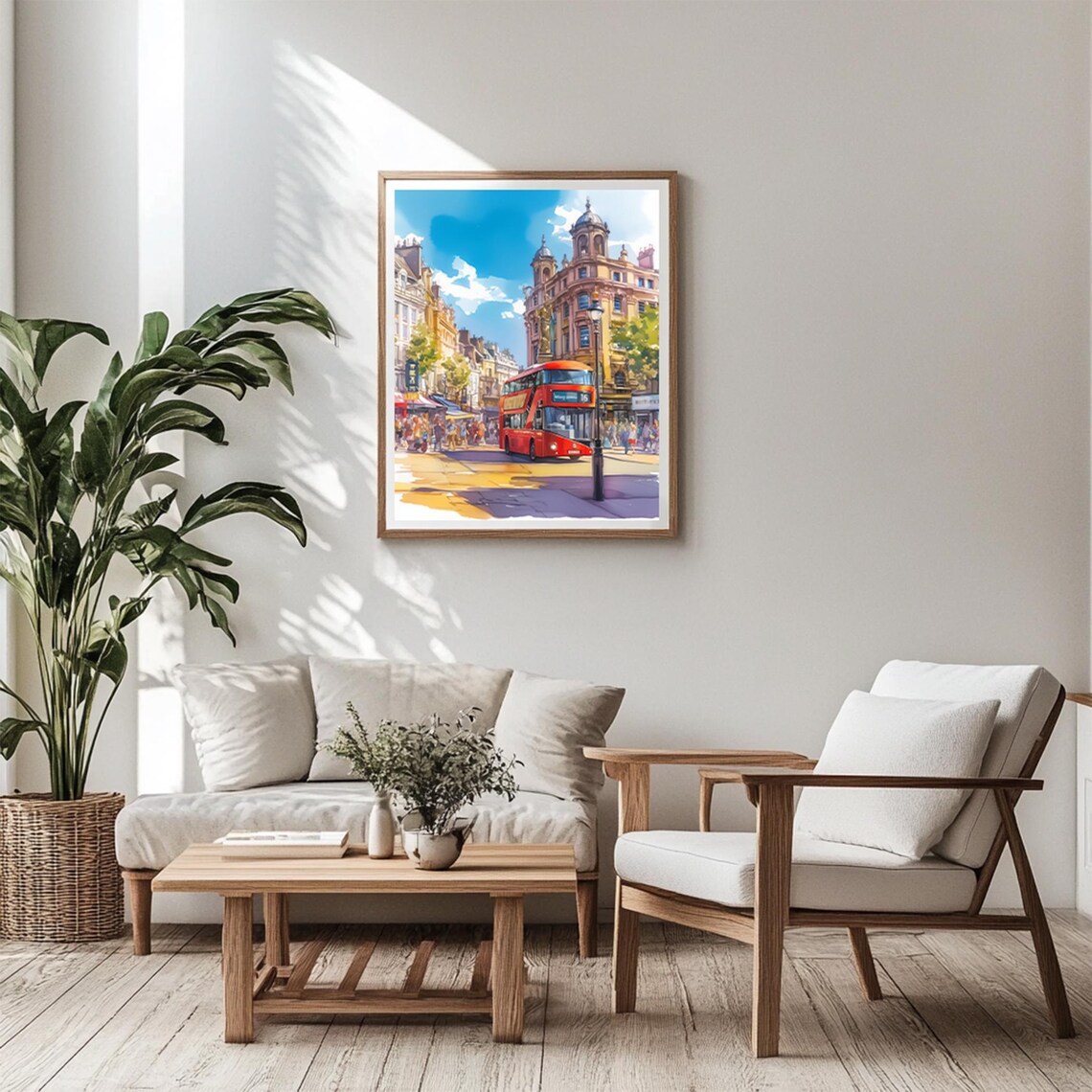 London Red Double Decker Bus Busy Street Watercolor City Poster - Image 5