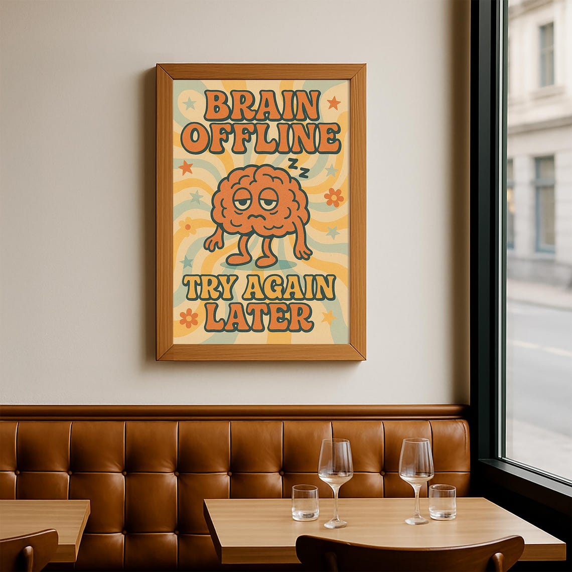 Brain Offline Try Again Later Funny Retro 70s Groovy Quote Poster - Image 3