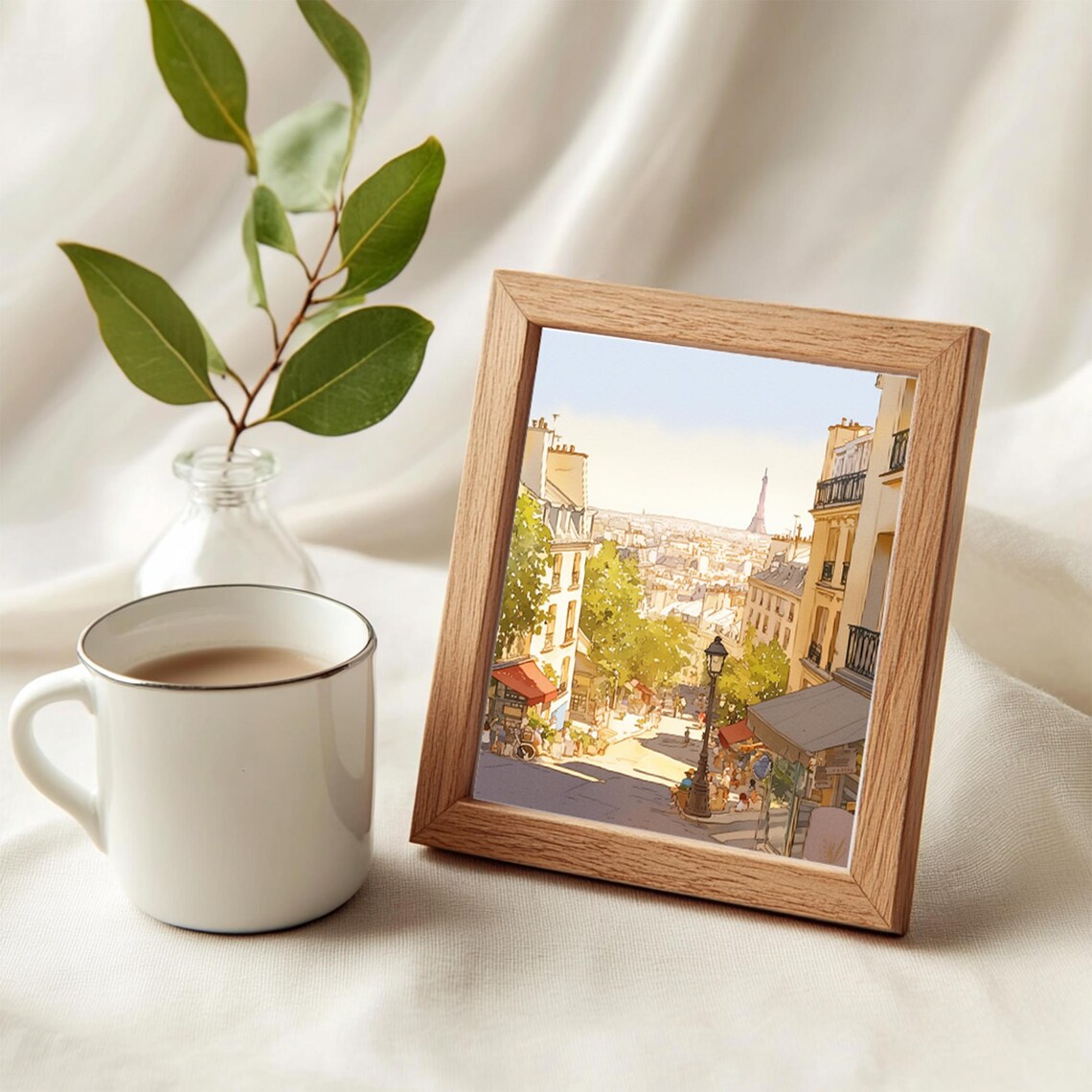 Paris Montmartre Street Eiffel Tower View Watercolor City Poster - Image 4