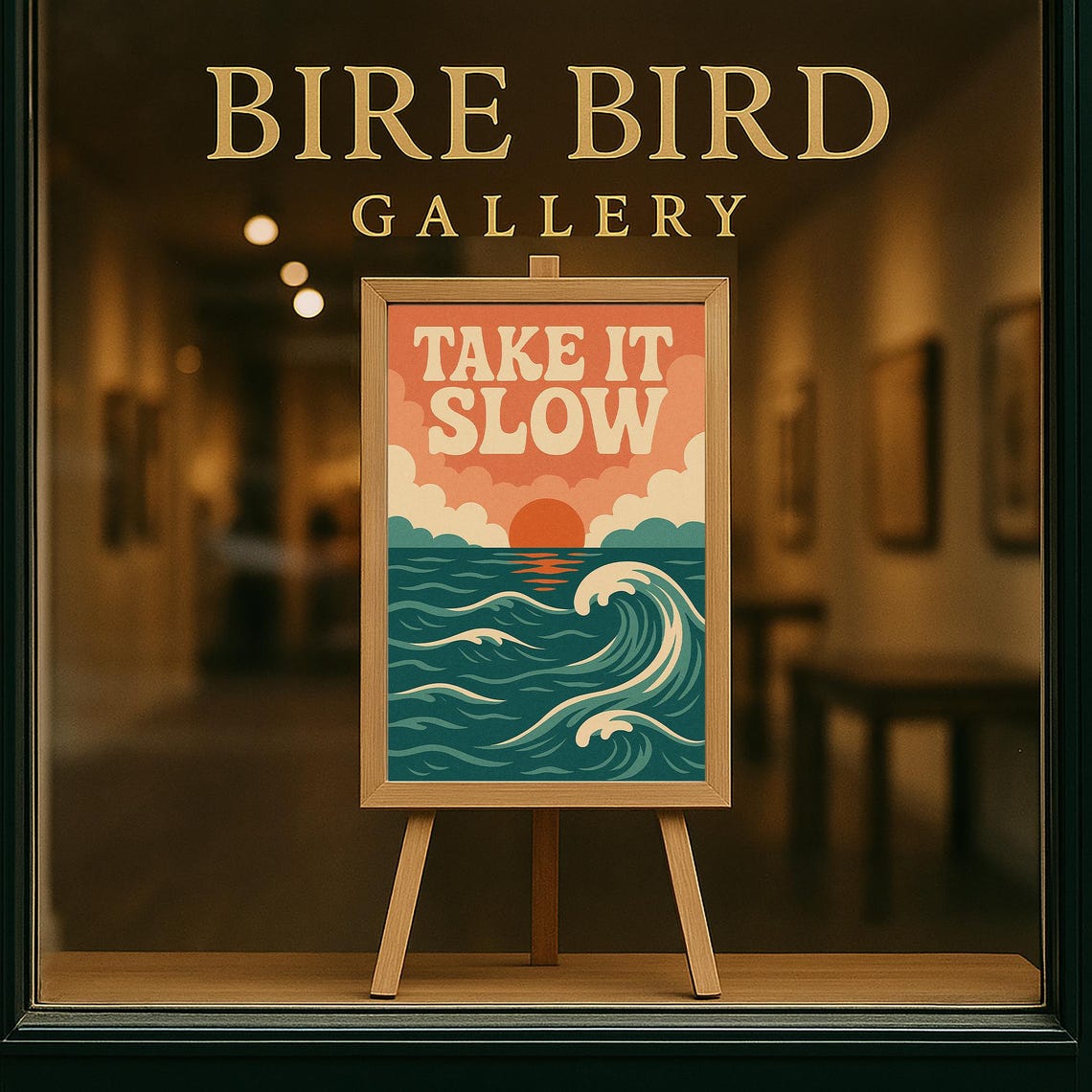 Take It Slow Retro Ocean Sunset Waves Beach Coastal Quote Poster - Image 5